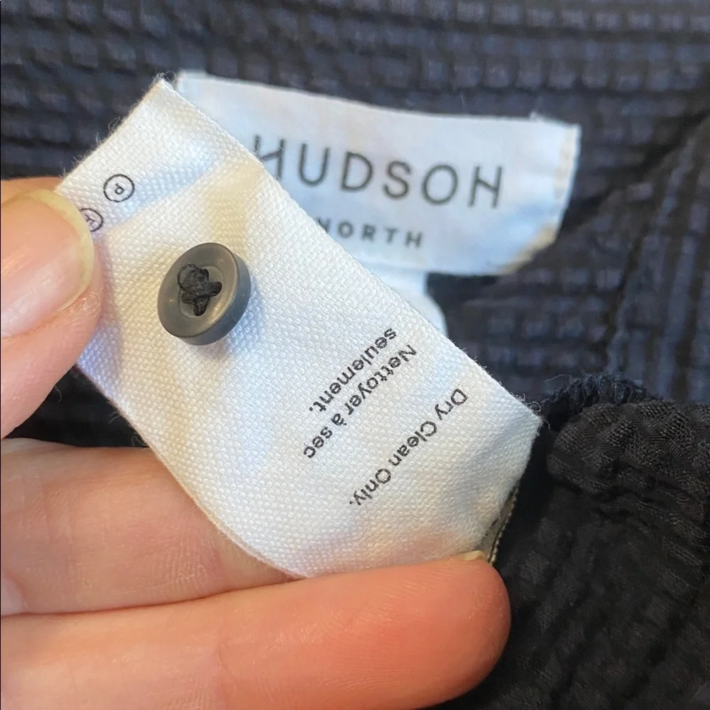 Hudson North Linen Puff Sleeve Blouse Navy Blue Textured Top Size Medium - Picture 15 of 16